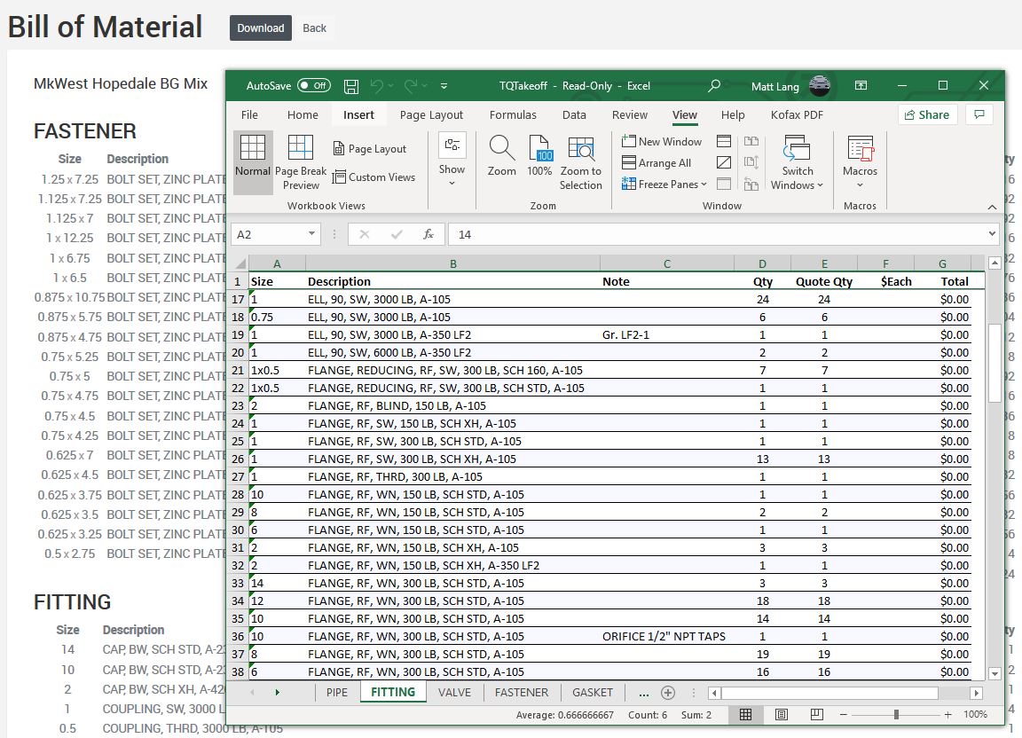 Bill of Material Screenshot